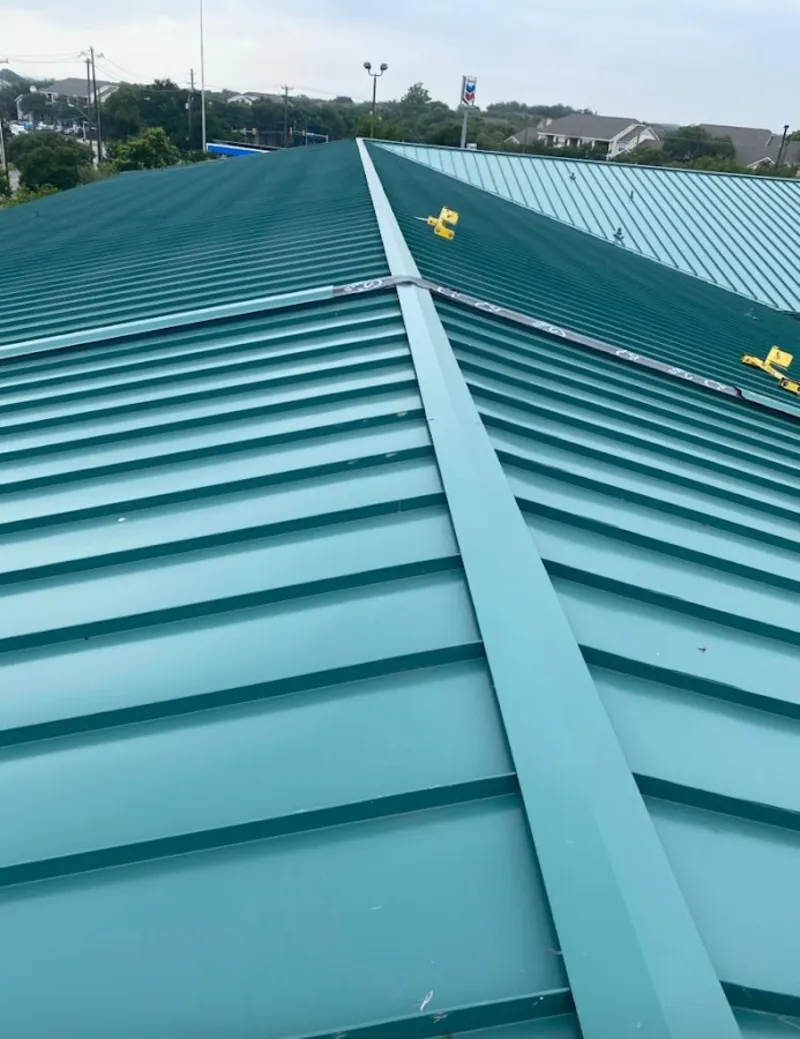 Green commercial metal roof ridge and valley for Metal Roof Repair in Miami